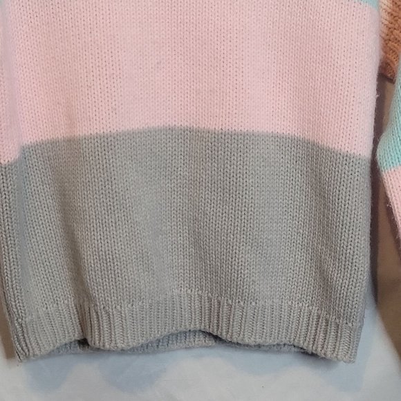 Vintage Pastel Stripe Sweater 80s Retro Shoulder Pads Size Small WORDS - Picture 2 of 8